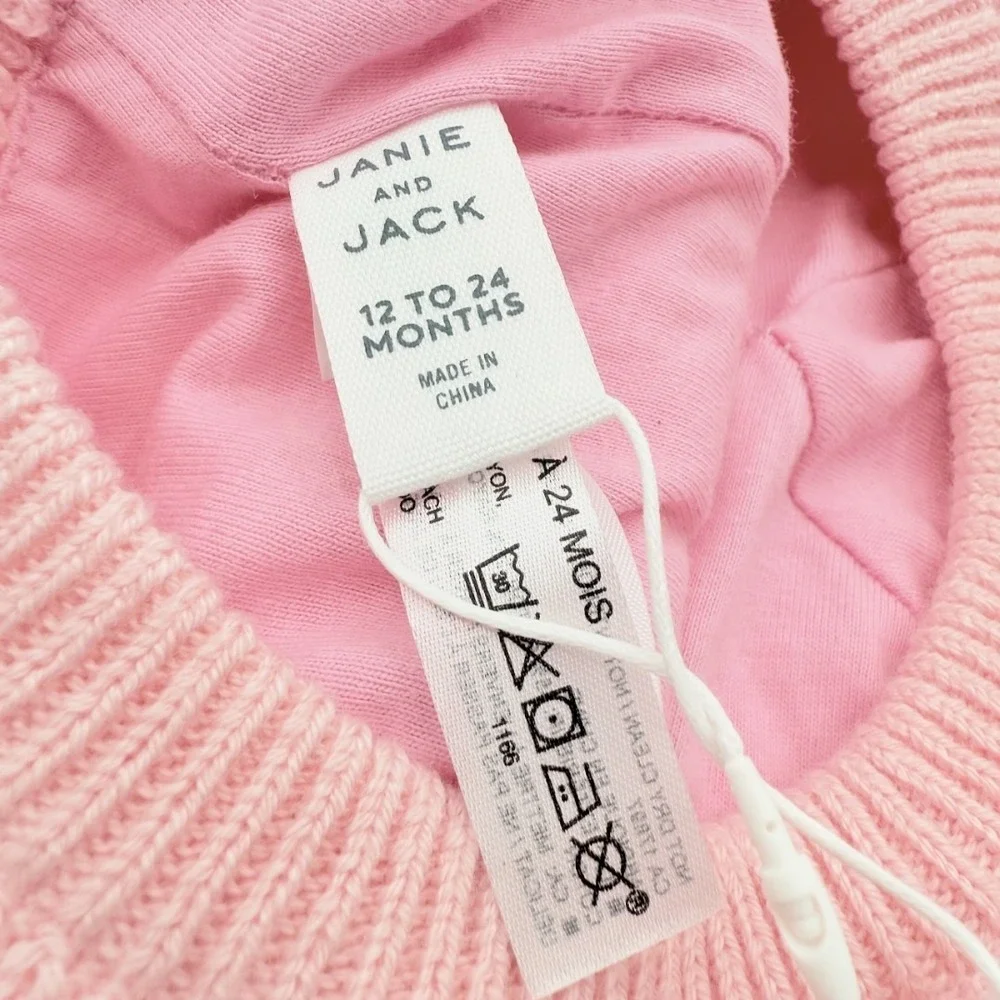 Janie & Jack Snowdrift 2021 Baby Girl Pink Knit Sweater Beret Hat 12-24M NWT Bow
